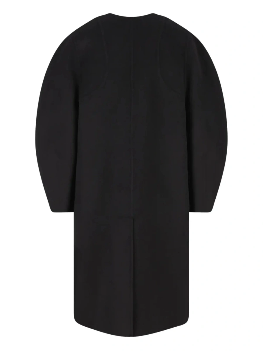 Palton Black Crewneck Coat with Puffed Sleeves and Two Front Shearling Pockets in Wool Blend Woman - Img 6