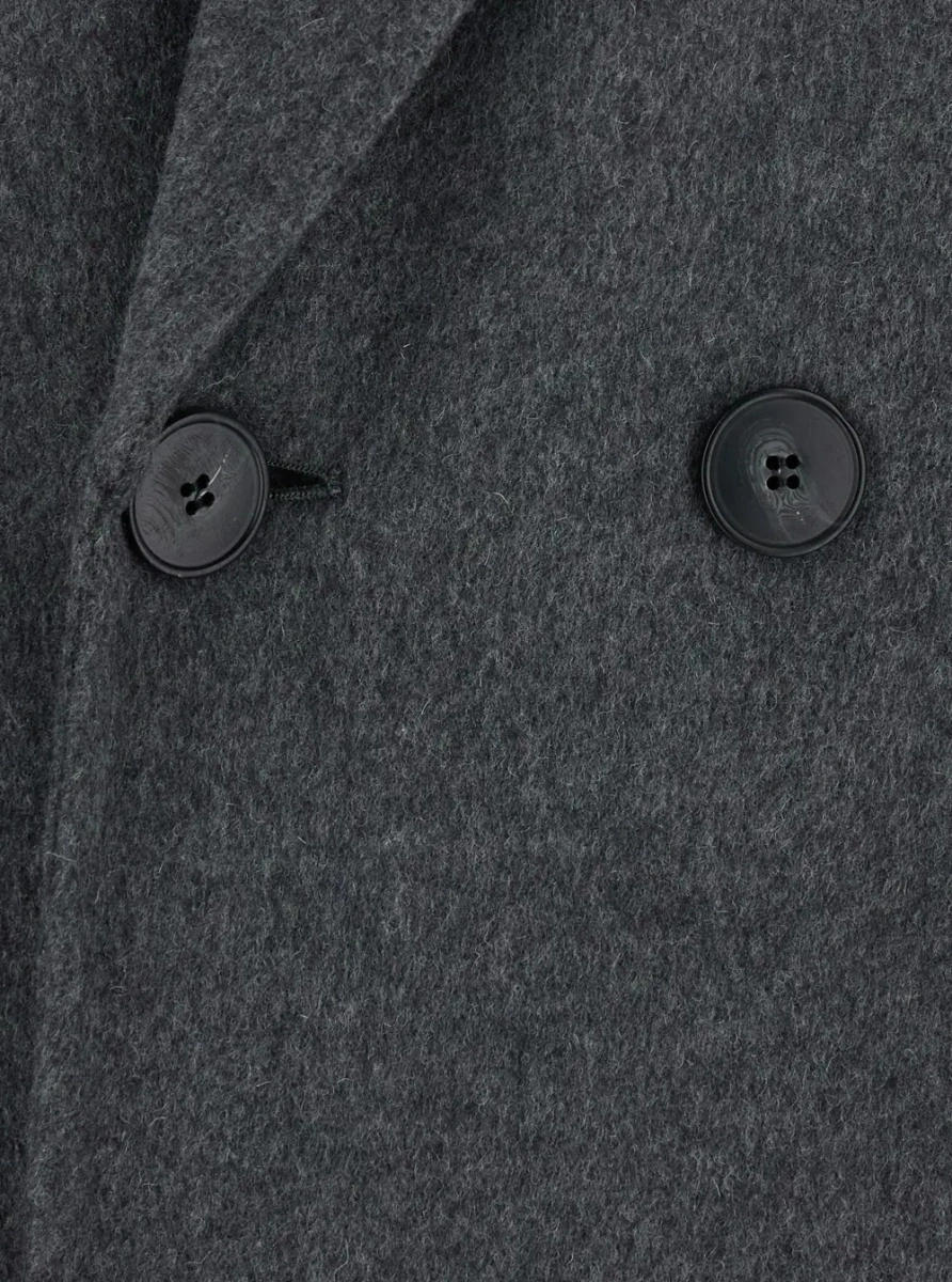 Palton Grey Coat with wide notched revers and belt on the back in wool and cashmere for women - Img 2