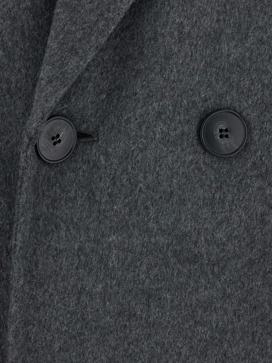 Palton Grey Coat with wide notched revers and belt on the back in wool and cashmere for women - Img 4