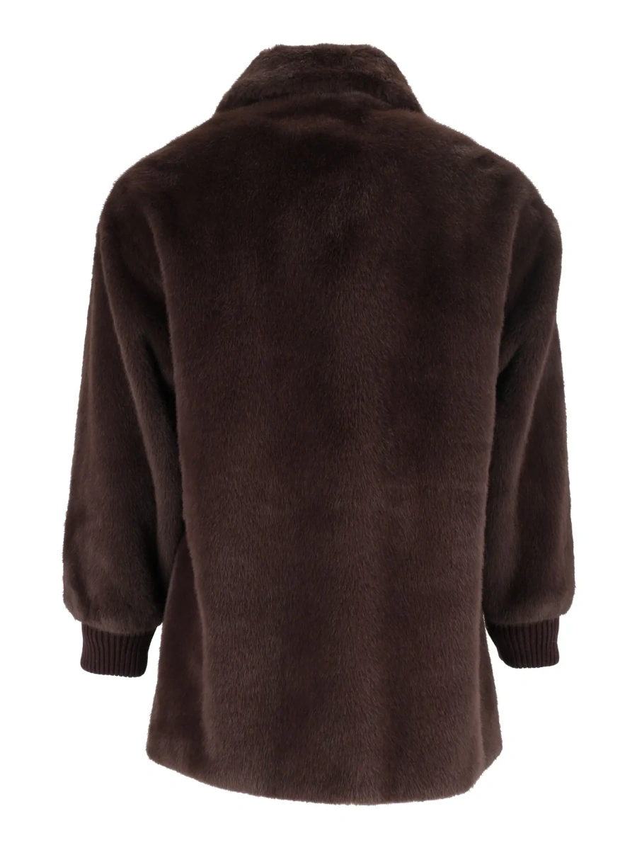 Palton LINED FAUX FUR JACKET WITH KNITTED INSERTS - Img 3