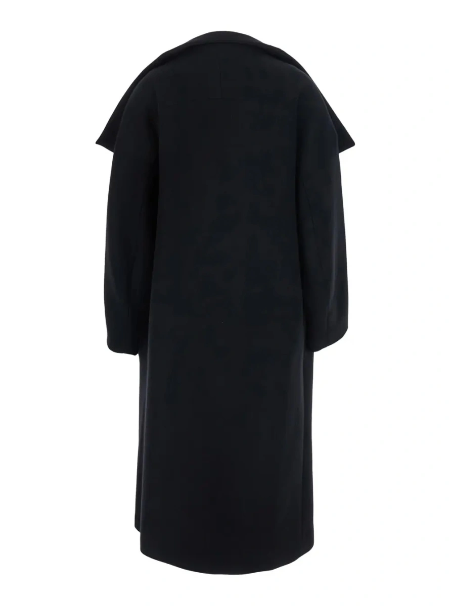 Palton 'Scott' Black Coat with Asymmetric Neckline and Dropped shoulders in wool Blend for women - Img 2