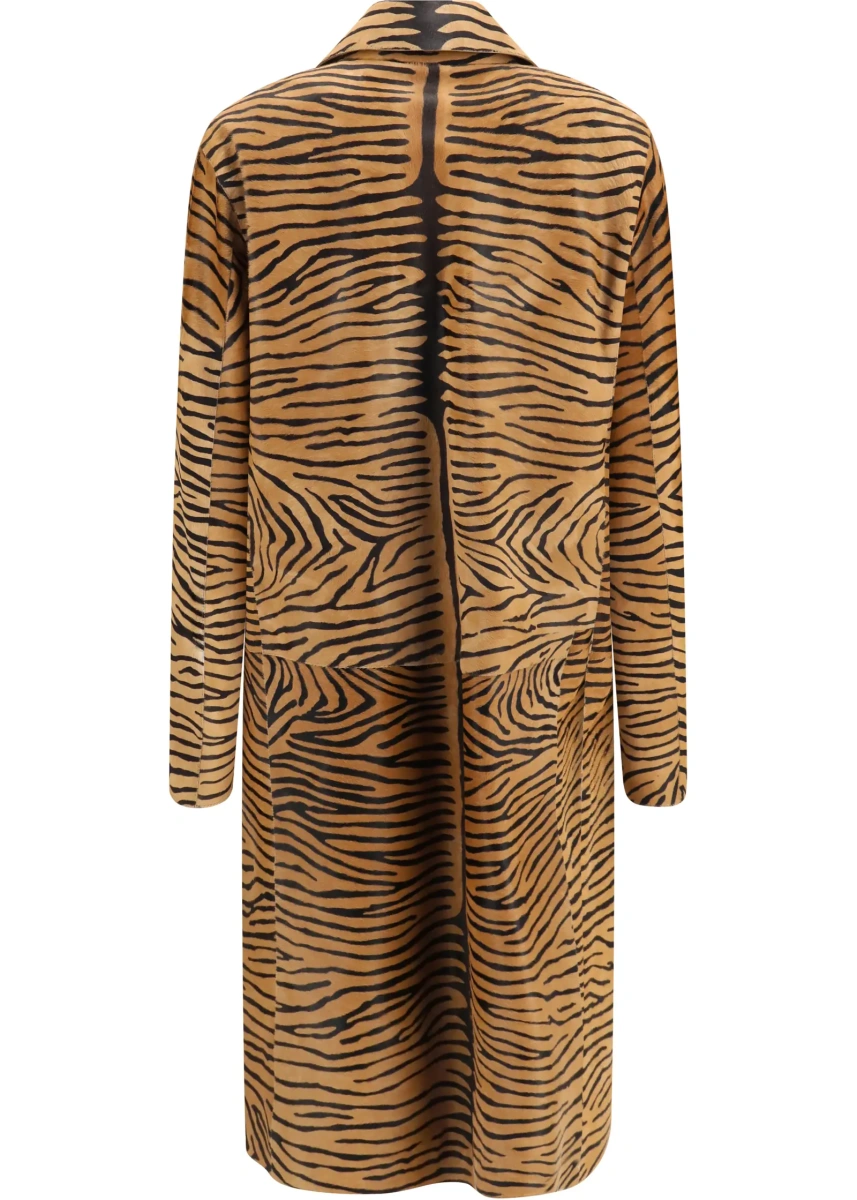 Palton Tiger print pony effect Leather Coat - Img 2