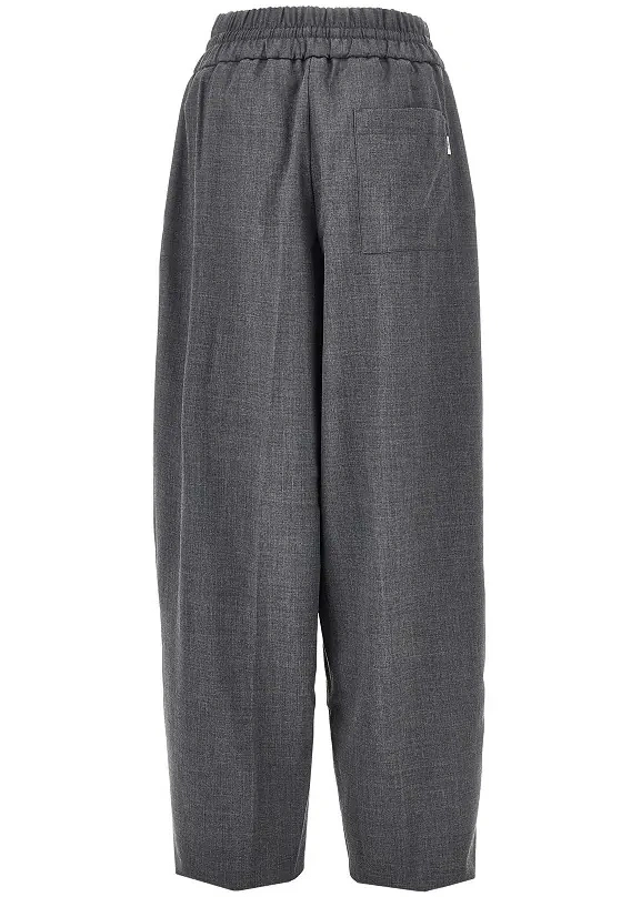 Pantaloni AMI Paris gri din lana cu talie elastica - Img 3
