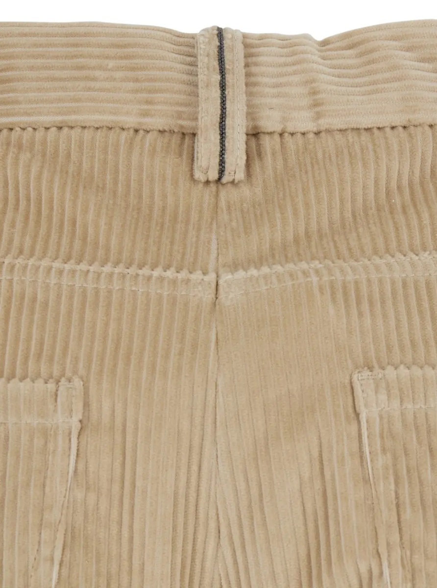 Pantaloni Beige Pants with Belt Loops and Monil detail on the loop in corduroy for women - Img 3