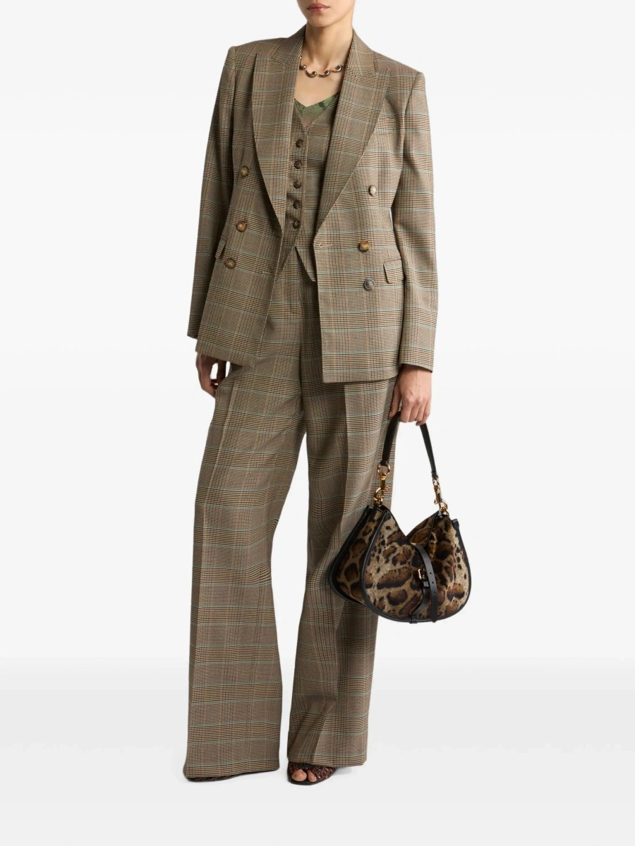 Pantaloni Beige Pants with front closure and all-over Prince of Wales motif in wool blend for women - Img 4