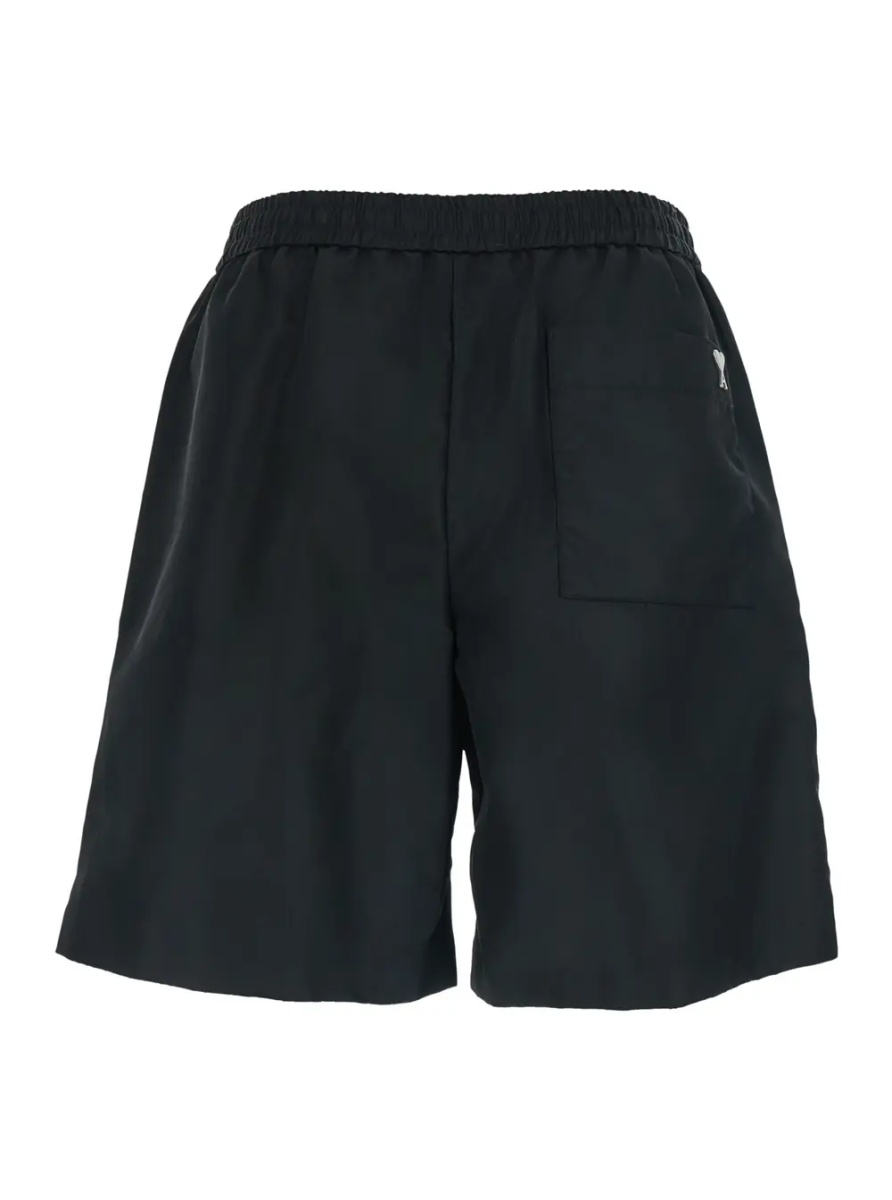 Pantaloni Black Shorts with Elastic Waist and AMI de Coeur Detail on the Back in Tech Fabric Man - Img 2