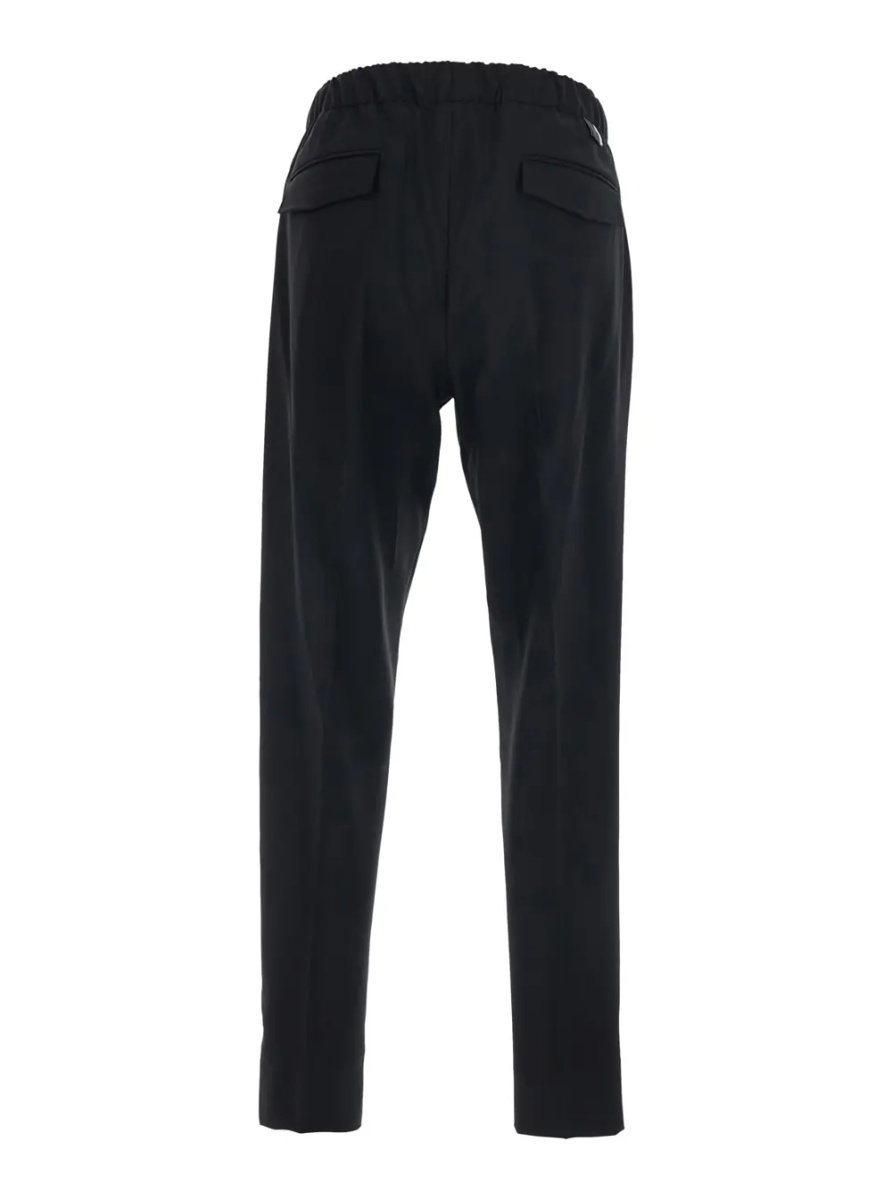 Pantaloni Black Trousers with Side Pockets and Elastic Waist in Wool blend for Men - Img 2
