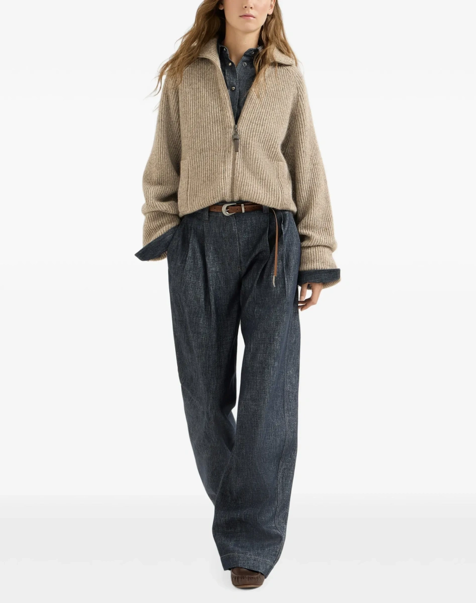 Pantaloni casual Brunello Cucinelli albastri din denim - Img 5