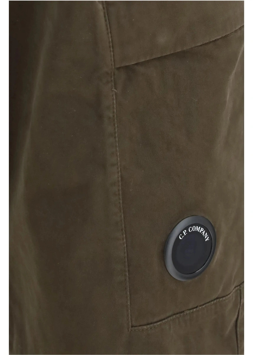 Pantaloni casual C.P. Company verzi din bumbac si satin - Img 3