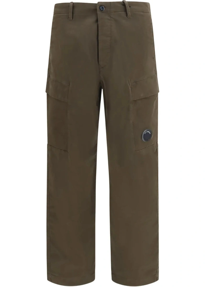 Pantaloni casual C.P. Company verzi din bumbac si satin - Img 6
