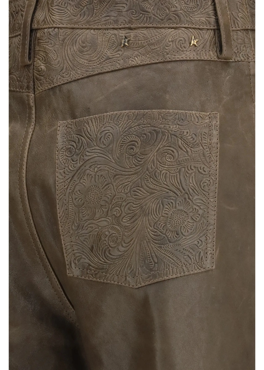 Pantaloni casual Golden Goose multicolor din piele - Img 3