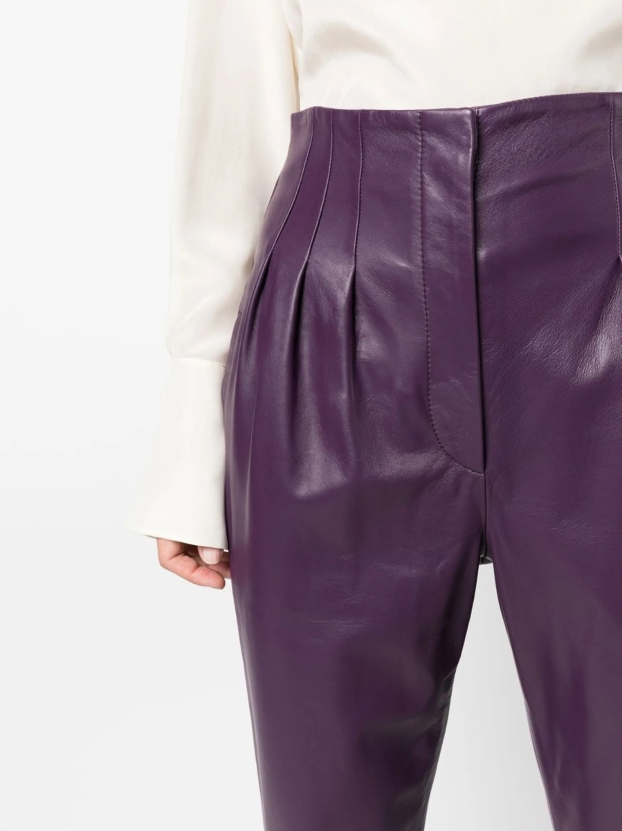Pantaloni conici Alberta Ferretti violet din piele - Img 5