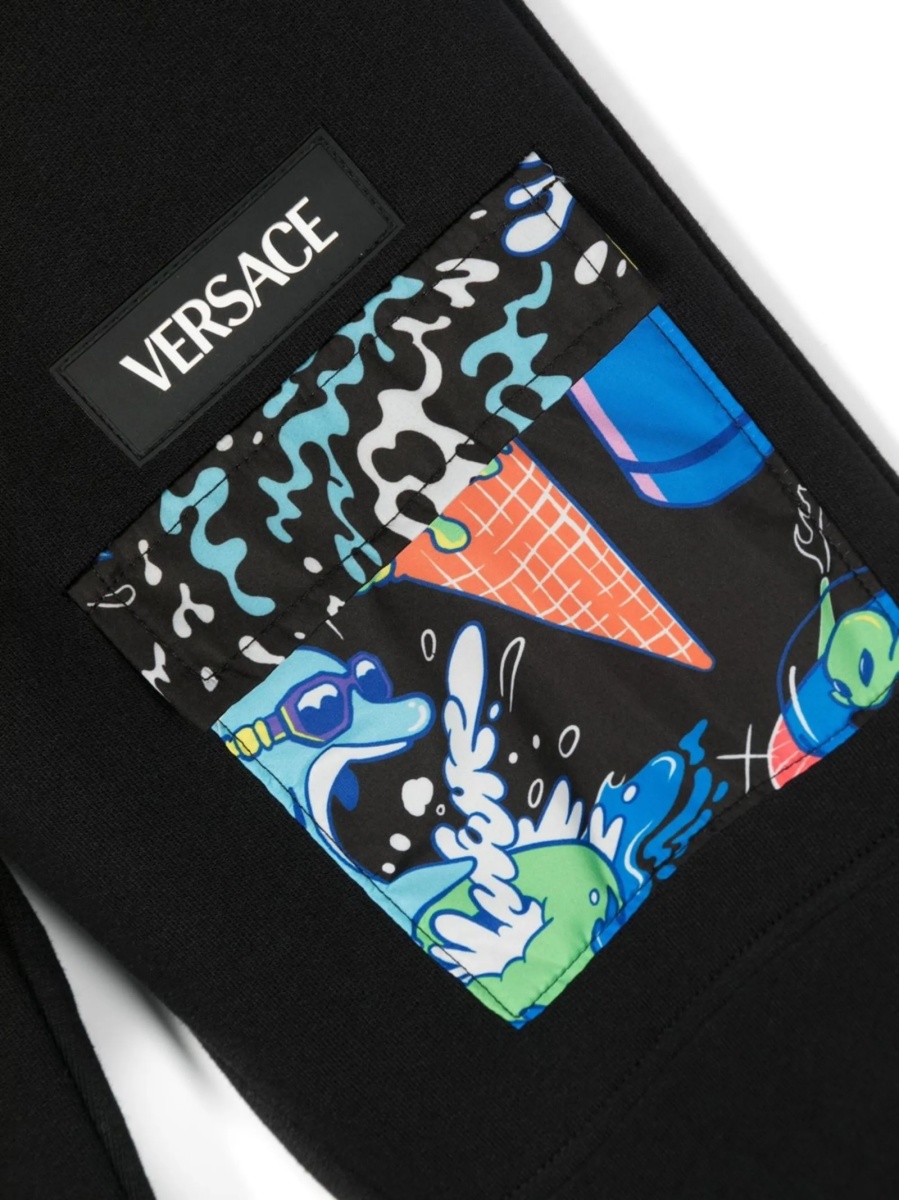 Pantaloni de trening Versace negri din bumbac si polyester - Img 3