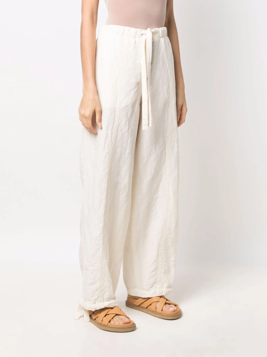 Pantaloni drepti Jil Sander albi din in si bumbac - Img 3