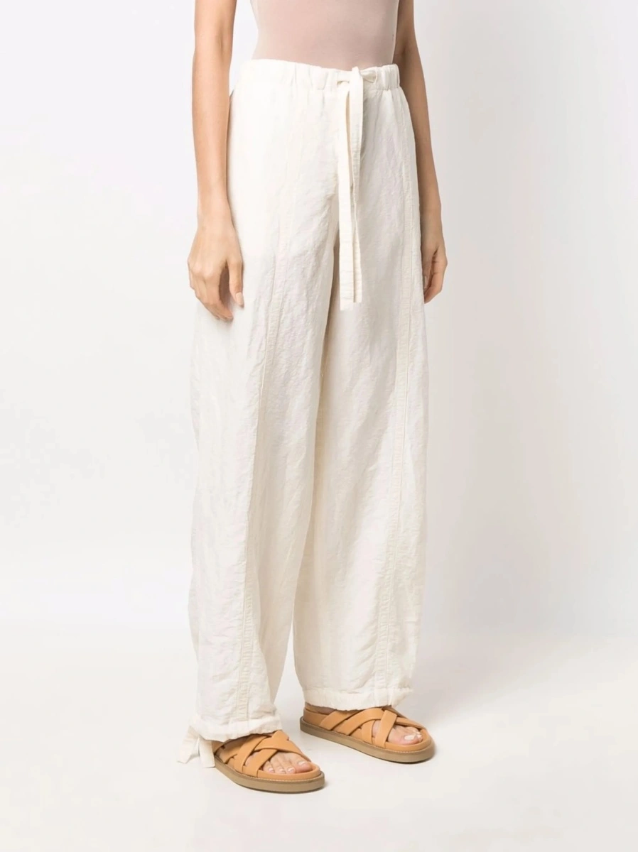 Pantaloni drepti Jil Sander albi din in si bumbac - Img 3