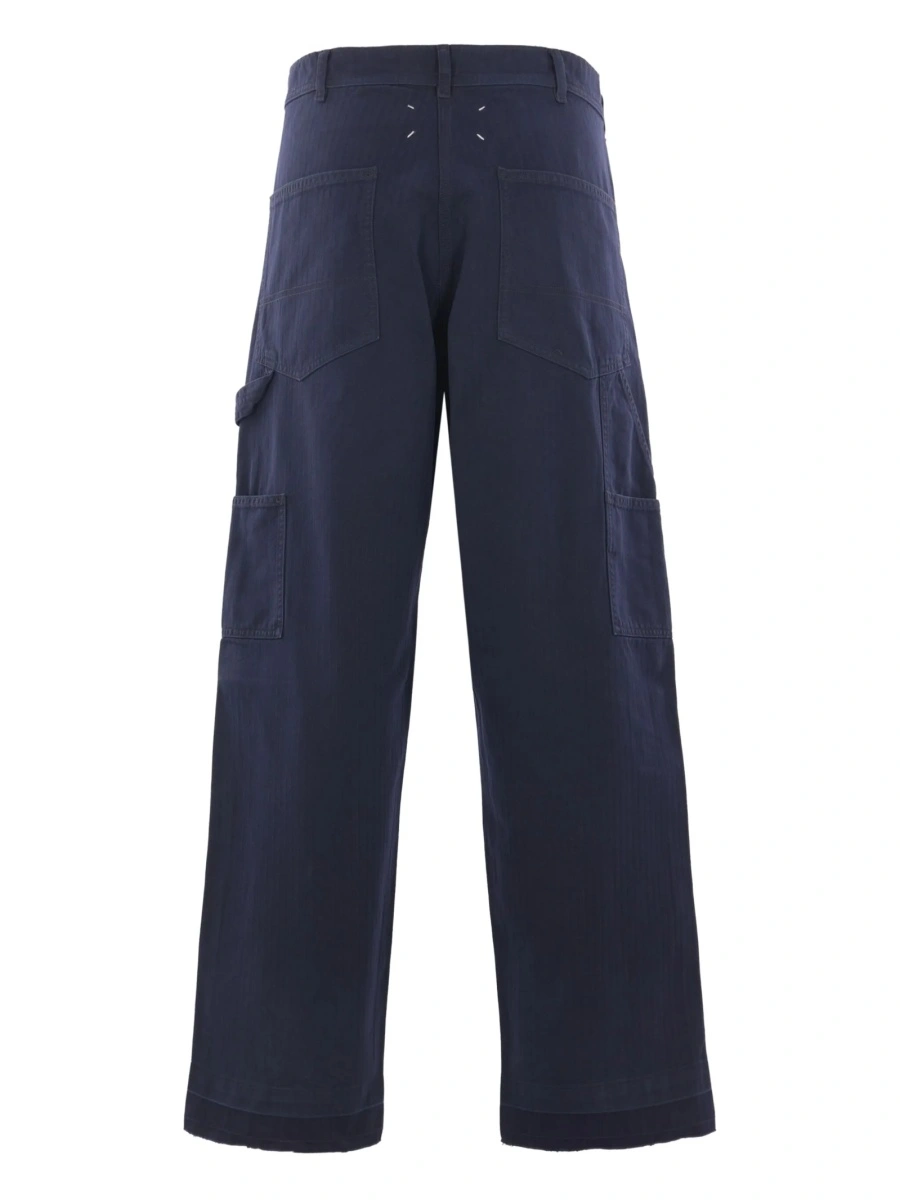 Pantaloni drepti Maison Margiela albastri din bumbac - Img 2