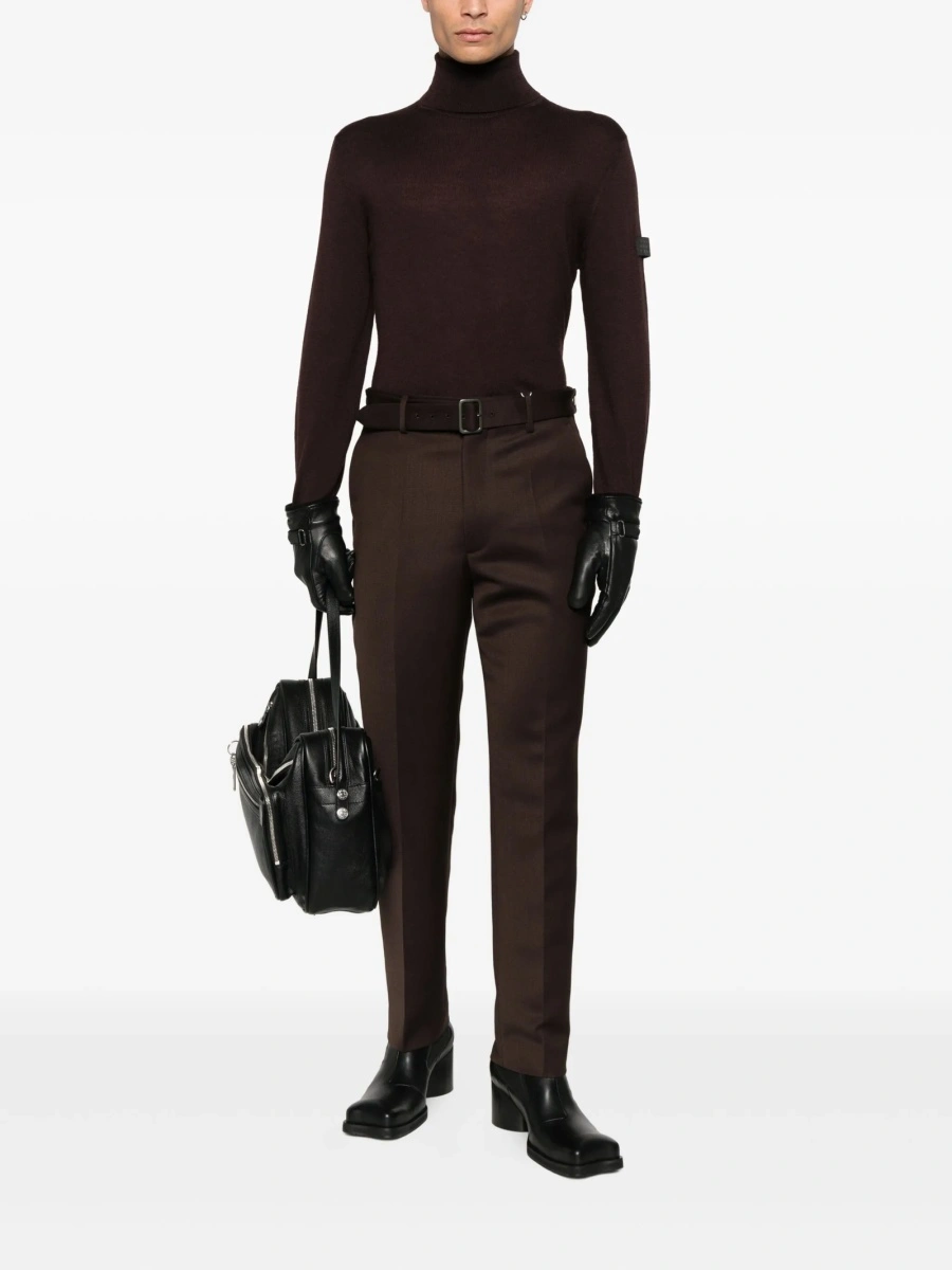 Pantaloni drepti MM6 Maison Margiela maro din lana si polyester - Img 2