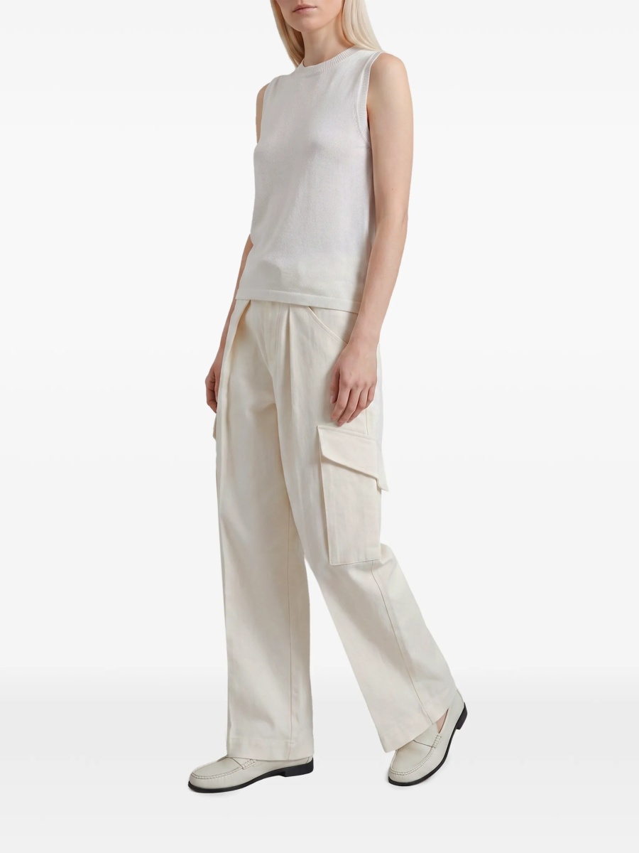 Pantaloni eleganti The Frankie Shop neutri din bumbac - Img 2