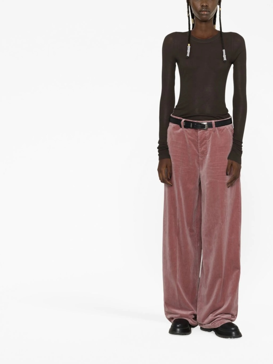 Pantaloni evazati DSQUARED2 roz din fibre metalice si bumbac - Img 2