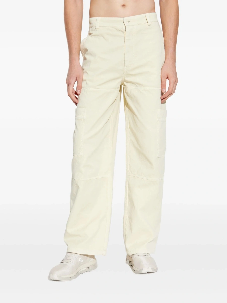 Pantaloni evazati Off-White neutri din bumbac - Img 3
