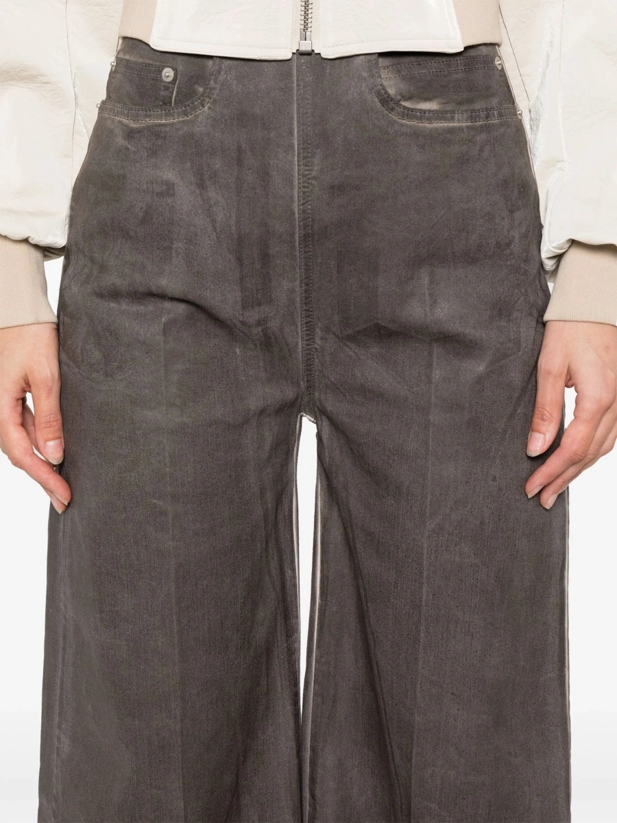 Pantaloni evazati Rick Owens gri din cauciuc si bumbac - Img 5