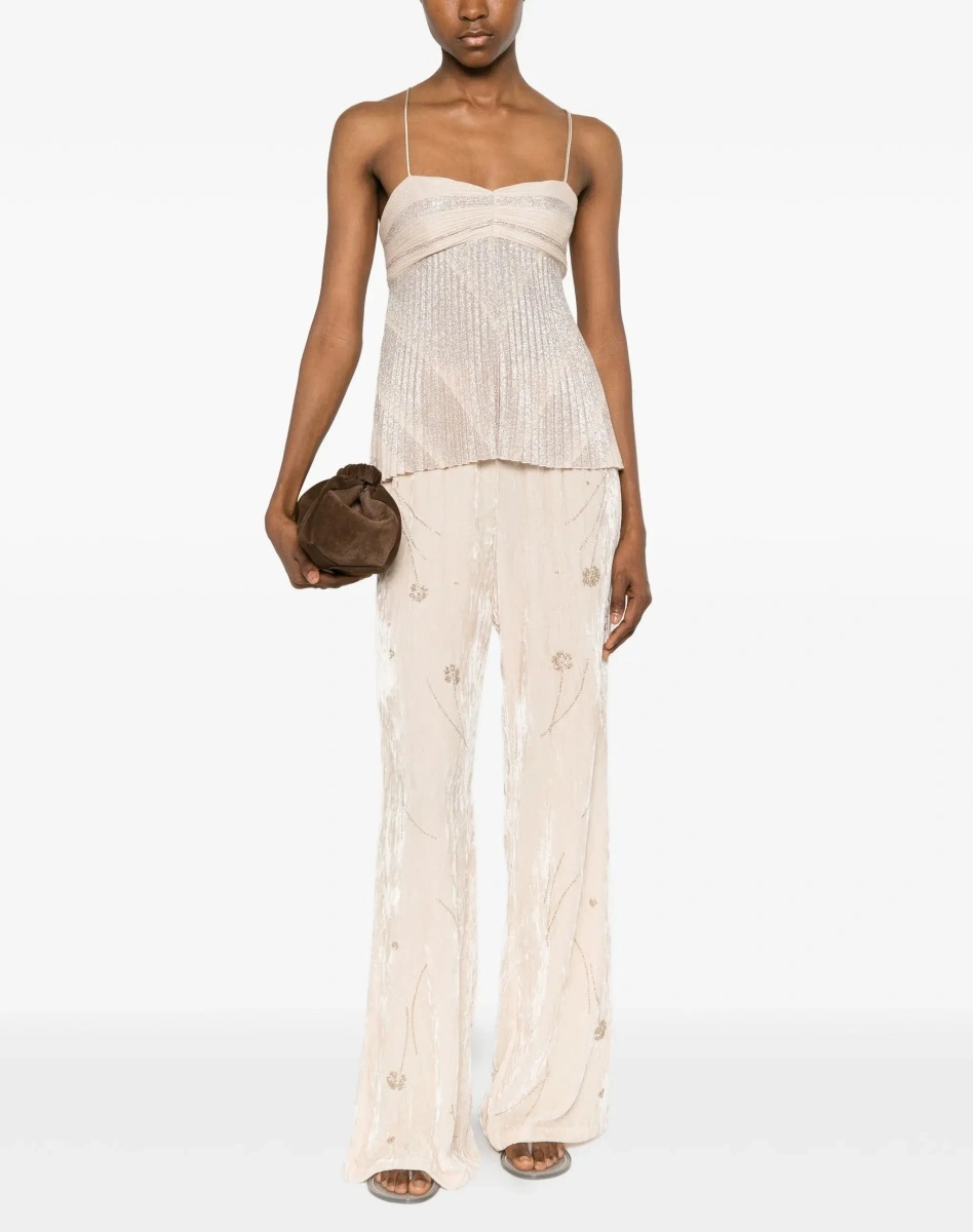 Pantaloni Fleurs d’Orient embroidered crushed velvet Pants - Img 4
