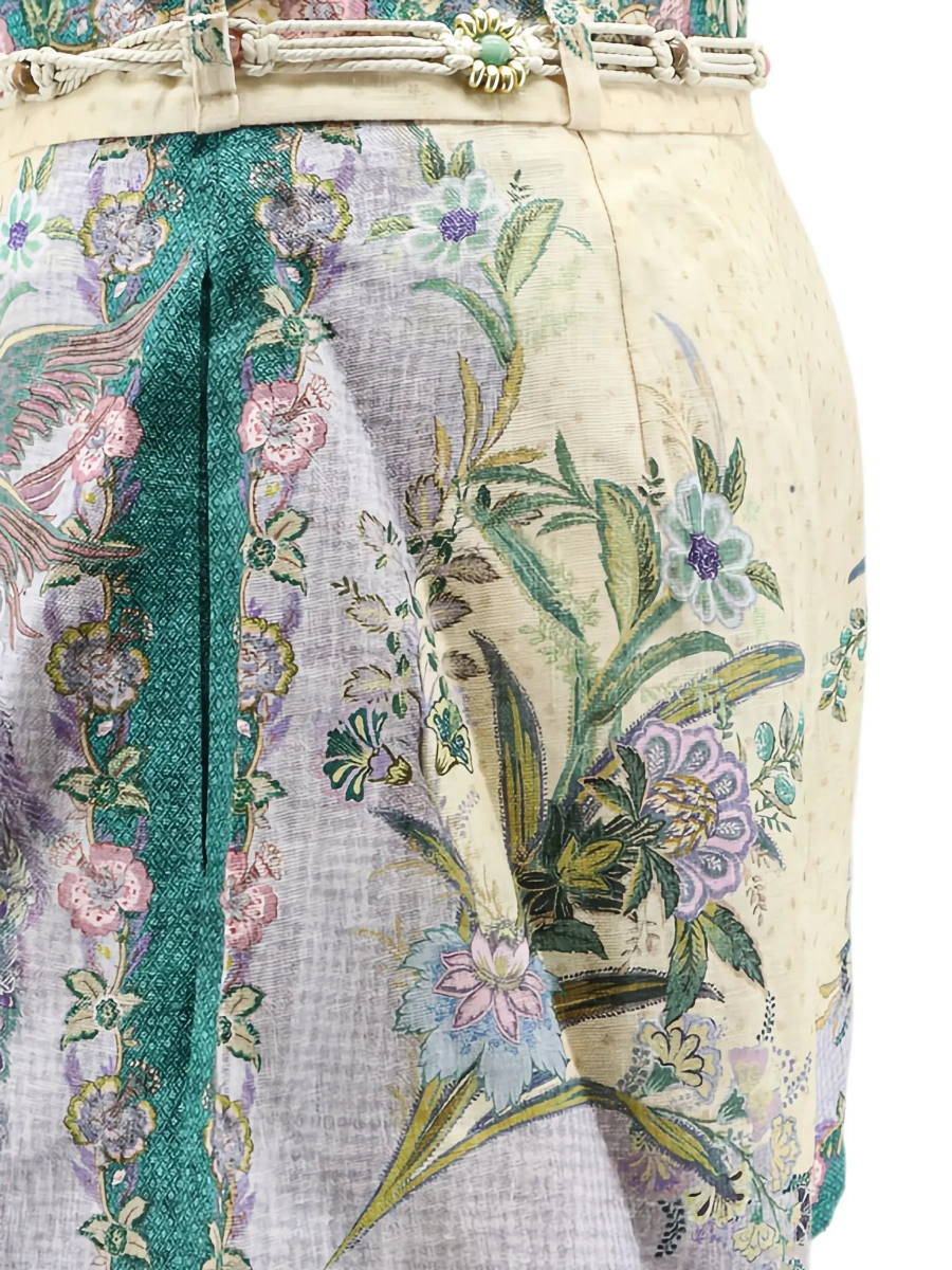 Pantaloni 'Indra' Multicolor shorts with Floral Motif and Drawstring at the Front in Linen for Women - Img 5