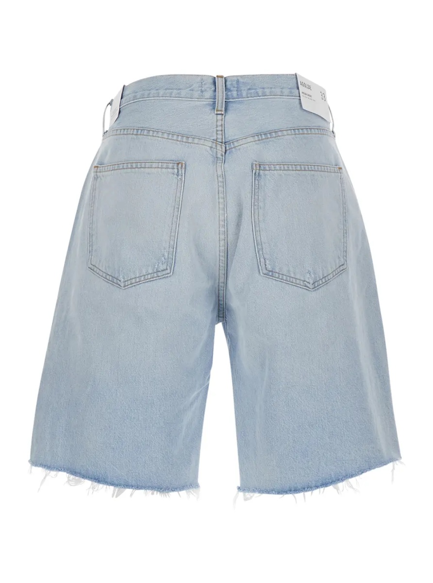 Pantaloni Light blue five-pocket Bermuda shorts with frayed hem for men - Img 2