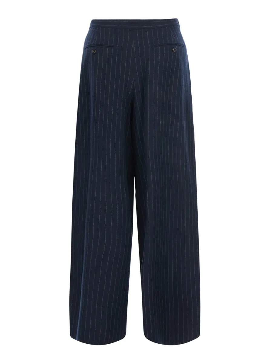 Pantaloni Men's blue washed pinstriped twill trousers in virgin wool - Img 2