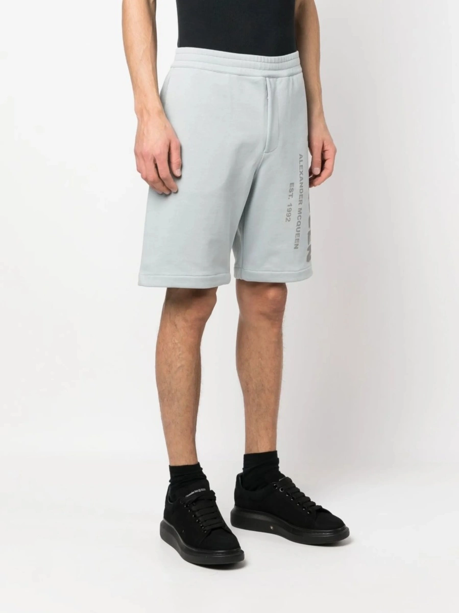 Pantaloni scurti Alexander McQueen albastri din bumbac - Img 3