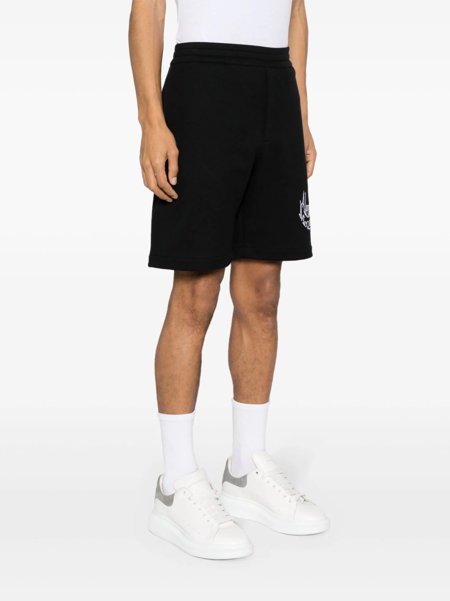 Pantaloni scurti Alexander McQueen negri din bumbac si vascoza - Img 3