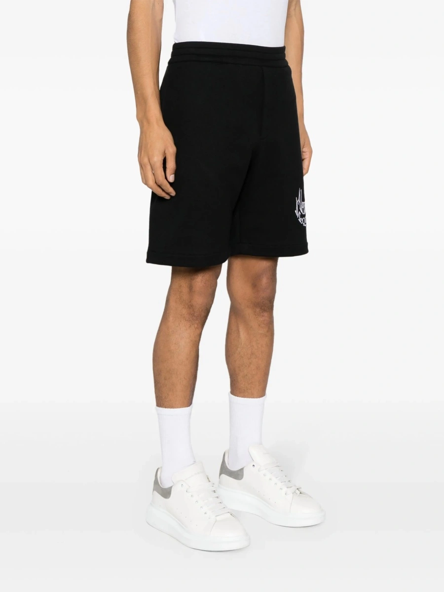 Pantaloni scurti Alexander McQueen negri din bumbac si vascoza - Img 3