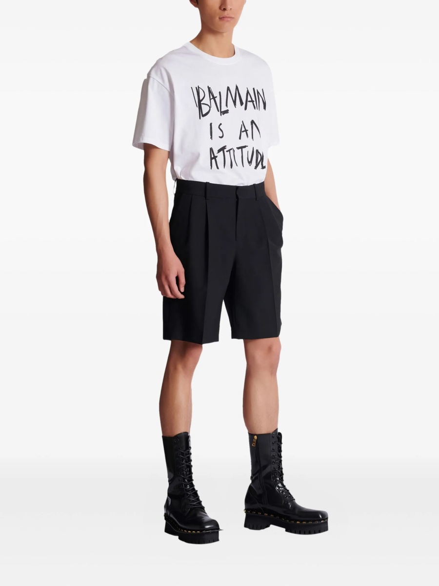 Pantaloni scurti Balmain negri din lana - Img 3