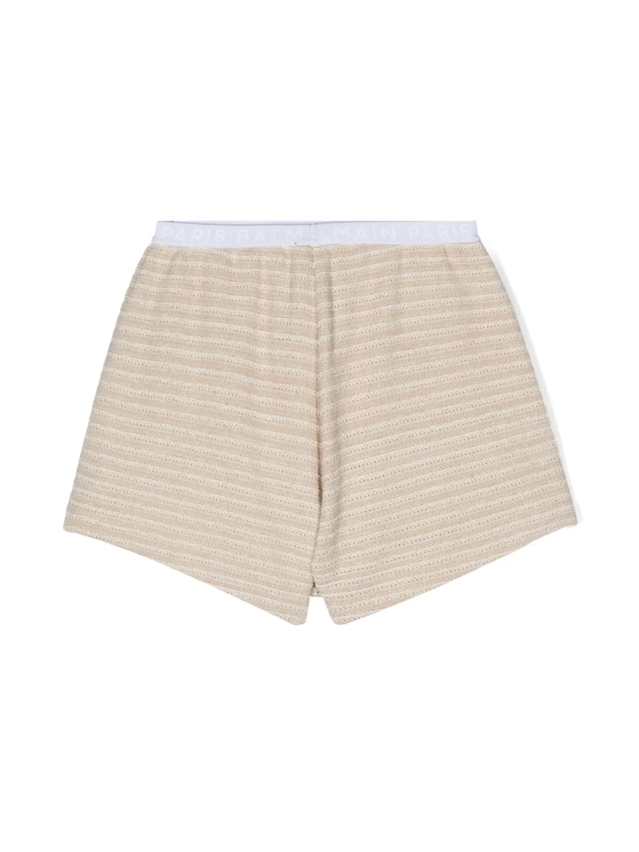 Pantaloni scurti Balmain neutri din fibre si elastan - Img 2