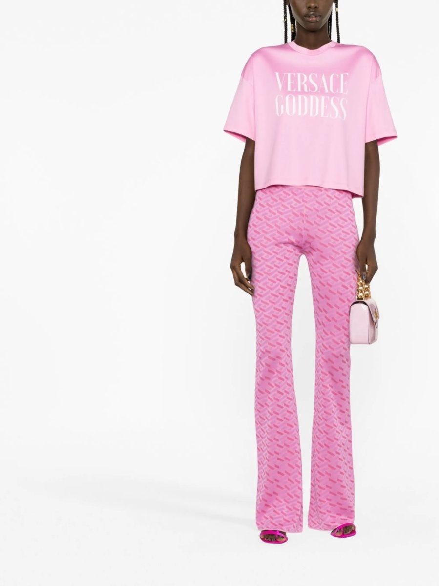 Pantaloni tricotati Versace La Greca roz - Img 2