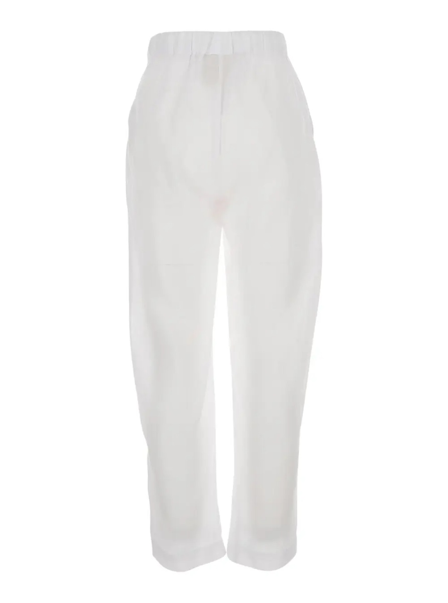 Pantaloni White Pants with Elastic Drawstring Waist in Linen for Women - Img 2