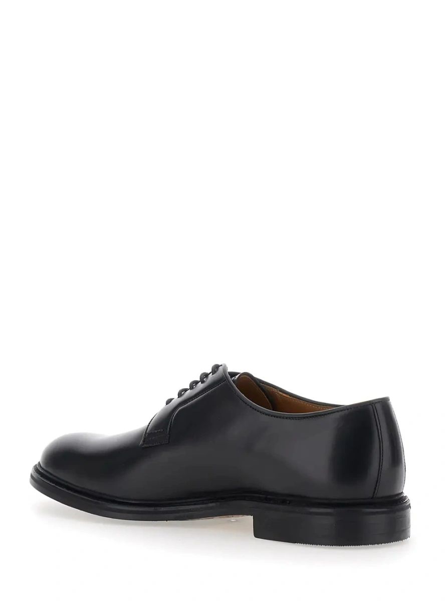 Pantofi Black lace-up shoe with rounded toe and front laces in leather for men - Img 3