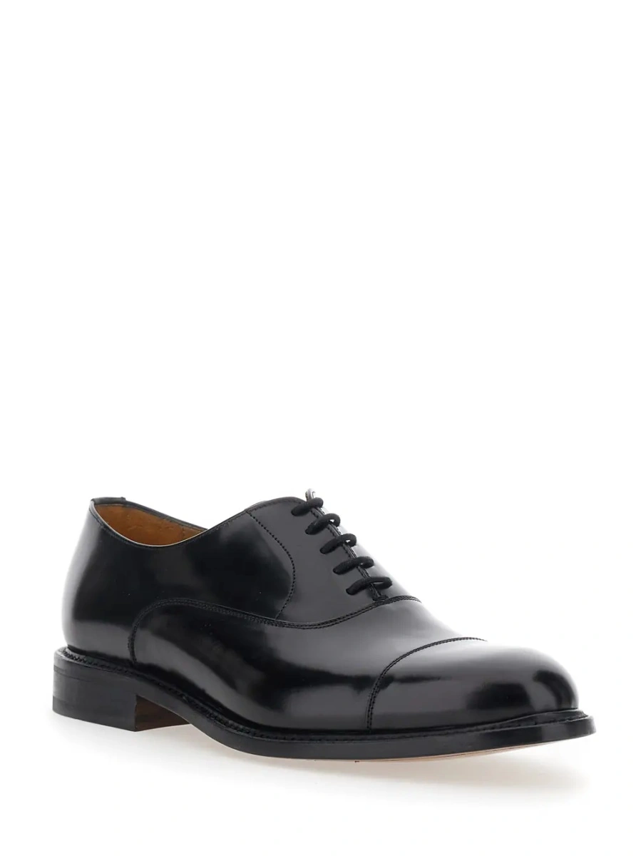 Pantofi Black lace-up shoes with rounded toe and low heel in leather for men - Img 2