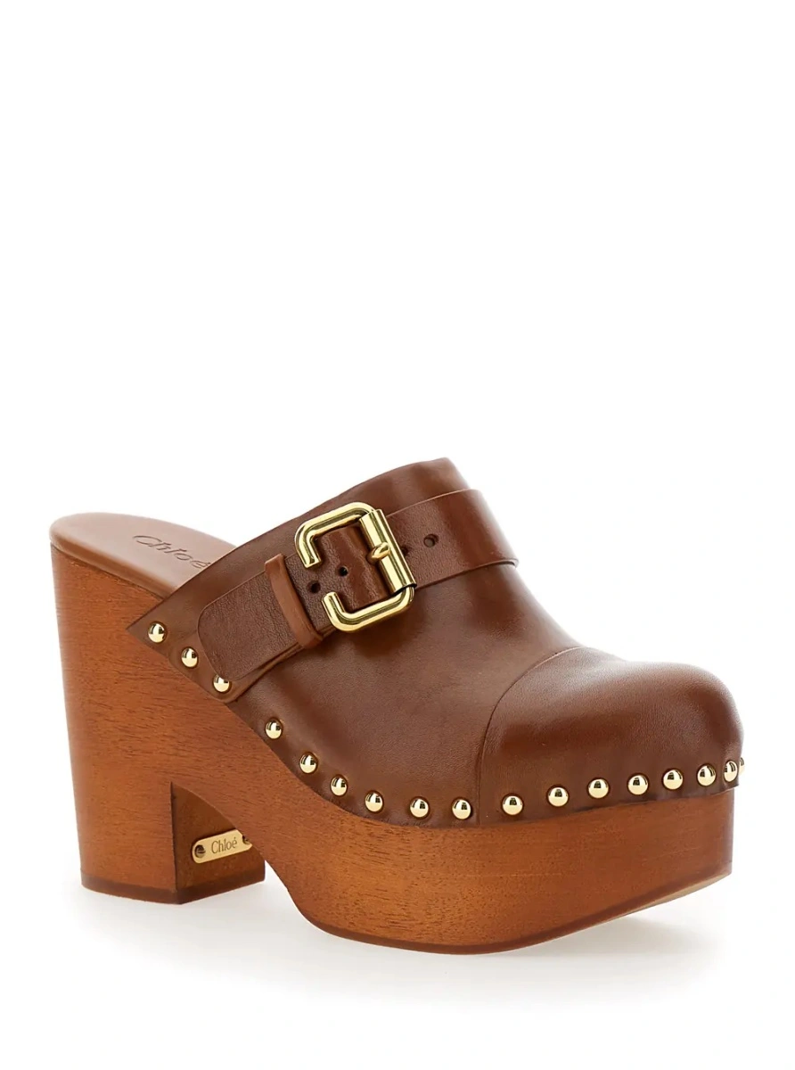 Pantofi cu platforma Chloe maro din piele si lemn - Img 2
