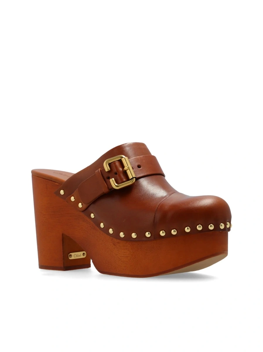 Pantofi cu platforma Chloe maro din piele si lemn - Img 7