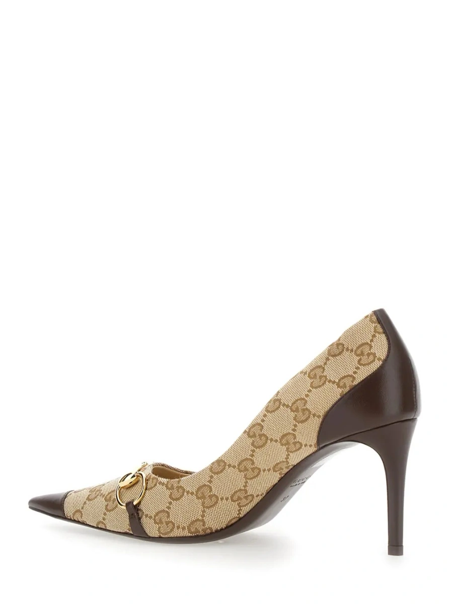 Pantofi cu toc Gucci maro din canvas GG - Img 3