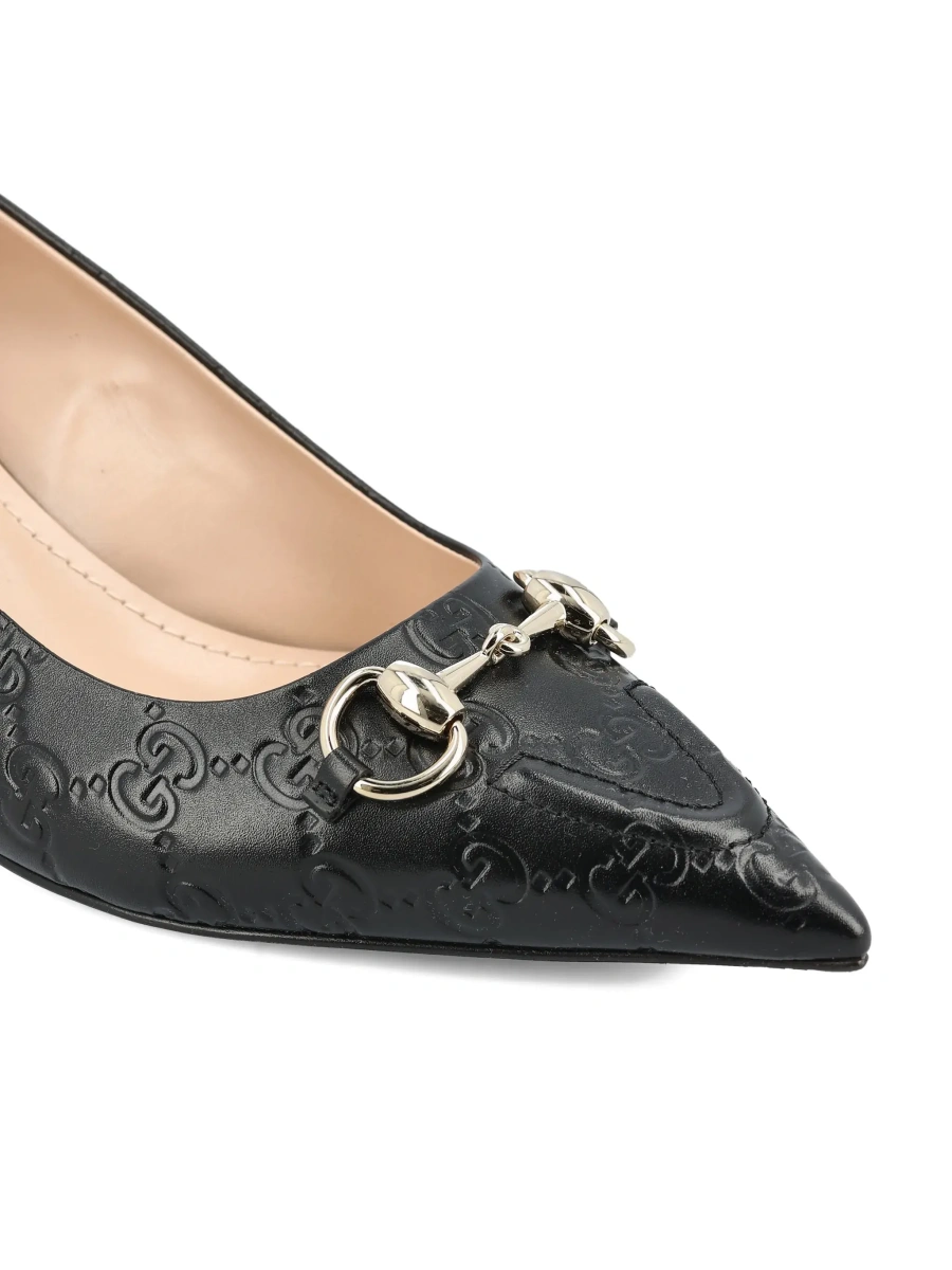 Pantofi cu toc Gucci negri din piele GG - Img 7