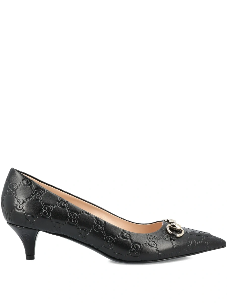Pantofi cu toc Gucci negri din piele GG - Img 8