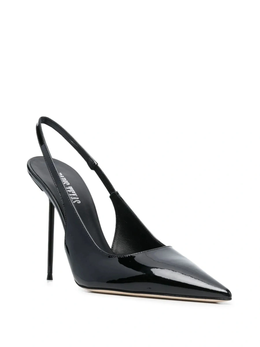 Pantofi 'Lidia' Black Slingback Pumps with High Stiletto Heel and Elasticized Strap in Patent Leather for Women - Img 5