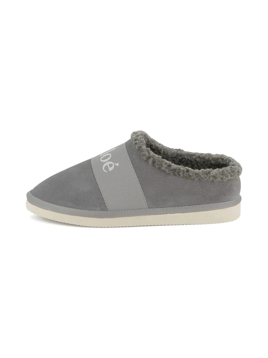 Papuci Chloe gri din piele intoarsa si material textil - Img 2