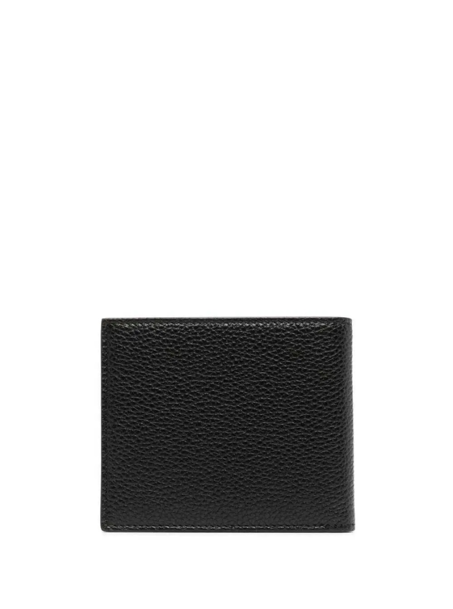 Portofele Black Leather Bi-Fold Wallet with Gold Embossed Logo for Men - Img 2