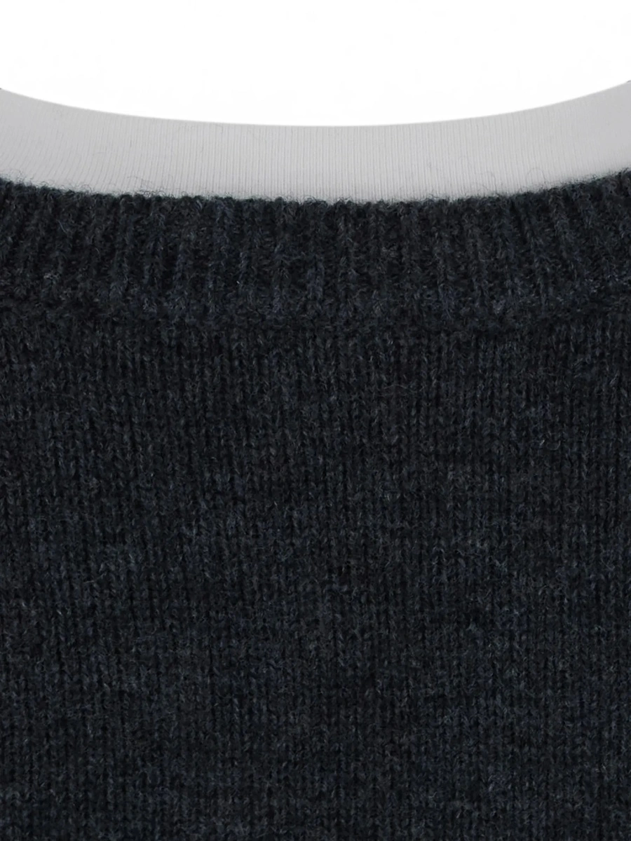 Pulover 'Aida' Gray short sweater with contrasting round neck in wool and cashmere for women - Img 5