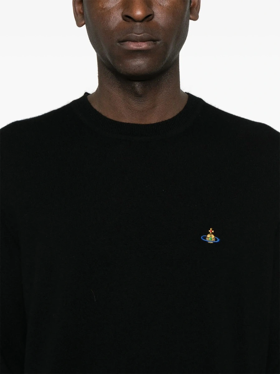 Pulover 'Alex' Black Crewneck Sweater with Orb Logo Detail on the Front in Wool and Cashmere Man - Img 7