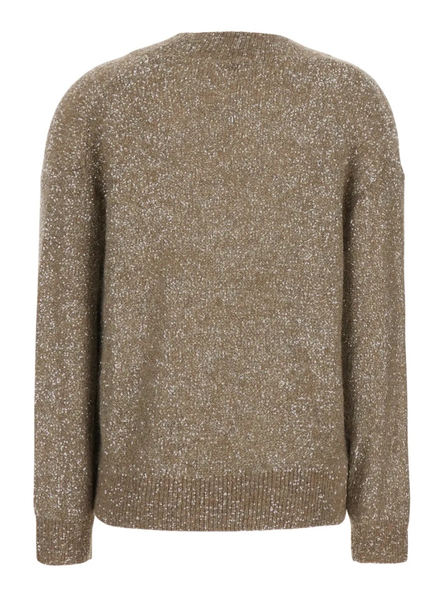 Pulover Beige V-Neck Sweater with knit design in blend wool for women - Img 2