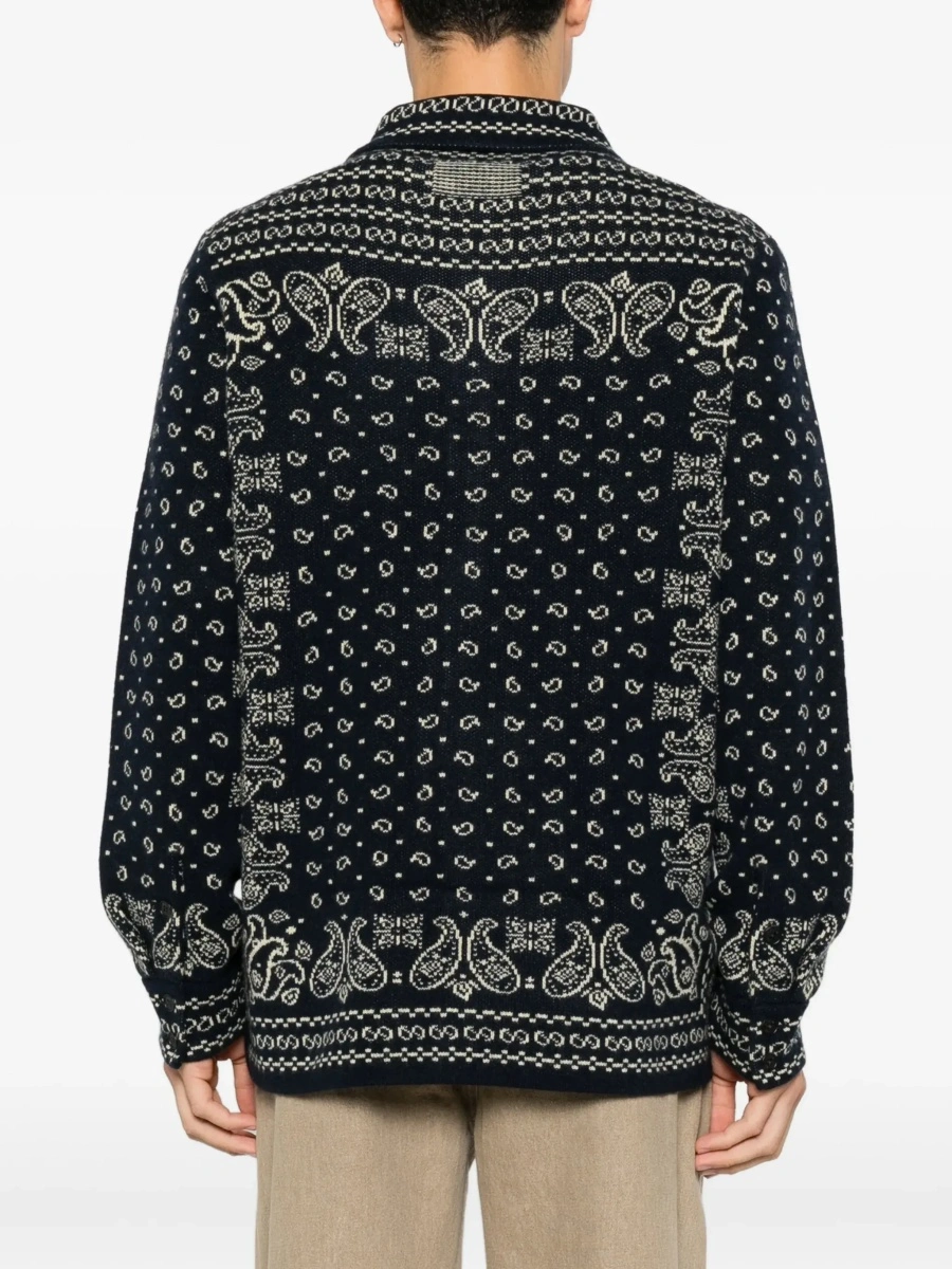 Pulover Blue Classic collar sweater with all-over pattern in wool blend woman - Img 6